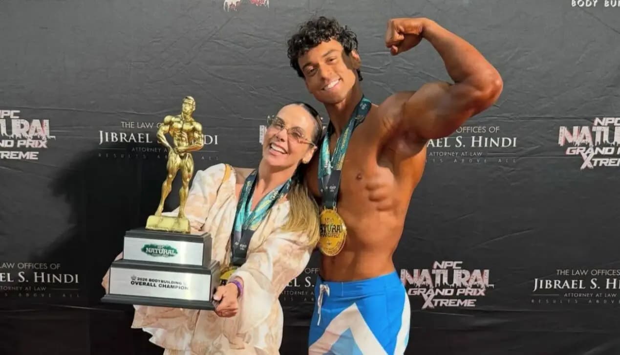 Filho de Carla Perez conquista títulos em campeonato de fisiculturismo nos EUA