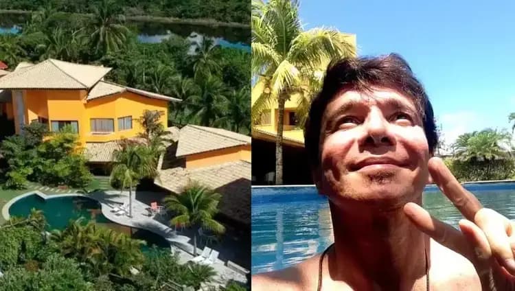 Piscina em formato de violão e oito suítes: conheça o refúgio de Netinho