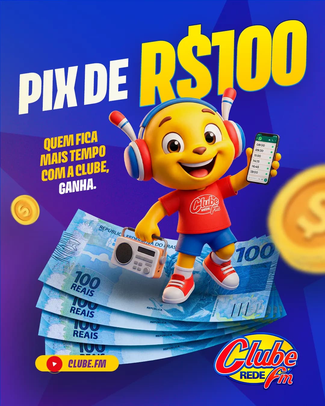 Ouvir a Clube vale um Pix de R$100